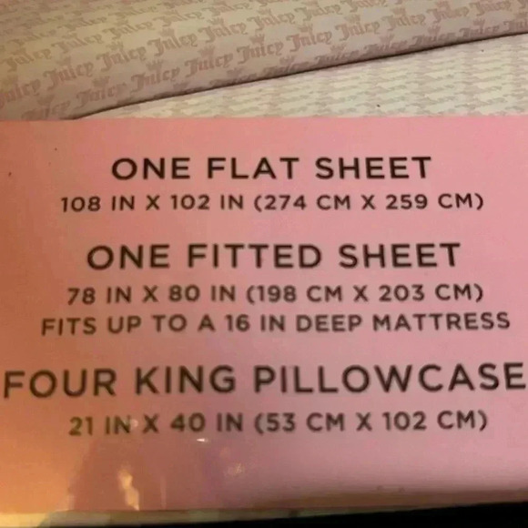 Juicy Couture Home King Sheet Set Pink and White All Over Logo and Crown NWT - Picture 4 of 7